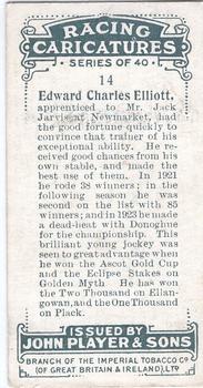 1925 Player's Racing Caricatures #14 Edward Charles Elliott Back